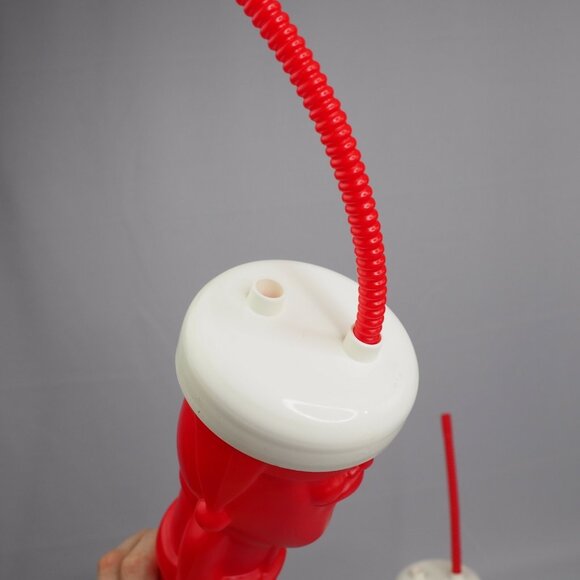 Vtg Christmas Santa Longnecker Cups Red with Straws Lids 13" Tall LOT OF 3 - Picture 11 of 12